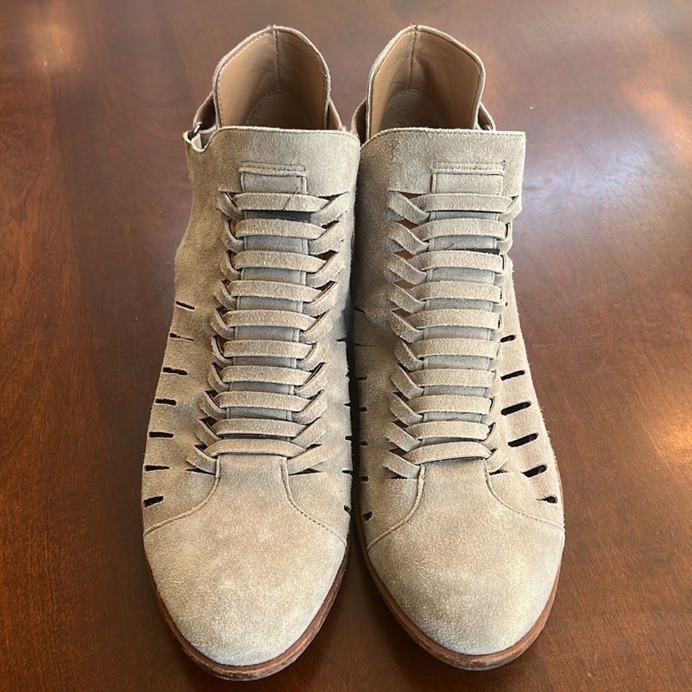 Sam Edelman lazer cutout suede heeled booties. - Picture 2 of 8